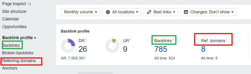 referring domains in ahrefs